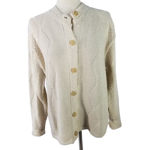 Binghampton Sweaters - Binghampton Knitting Cream Cable Knit Button Front Vintage USA Cardigan Medium